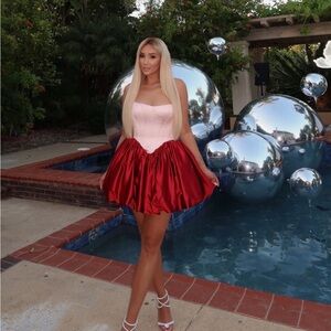 Red and Pink Strapless Dress